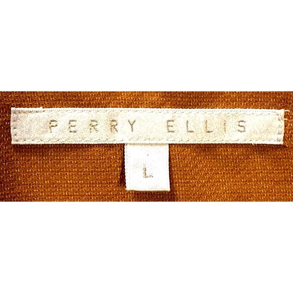 PERRY ELLIS Mens Shirt Button Up 100% Cotton Long Sleeve Orange Size Large - Picture 6 of 10